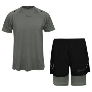 ست تی‌شرت و شلوارک ورزشی مردانه مدل 5227-682P رنگ طوسی