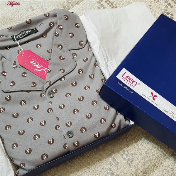 ست پیراهن و شلوار مردانه لین مدل نخ پنبه جلو دکمه دار کد 5197-495 رنگ طوسی