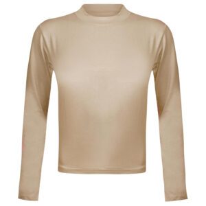 کراپ‌ تی‌شرت آستین بلند زنانه مدل پشت بندی کد 5228-609P رنگ کرم