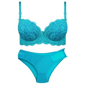 ست شورت و سوتین زنانه لنا ژنکن مدل پوش آپ فنردار کاپ اسفنجی بند متحرک کد 4853 رنگ آبی فیروزه ای