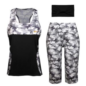 ست تاپ و شلوارک ورزشی زنانه مدل 5215-746P رنگ مشکی به همراه هدبند