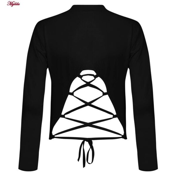 کراپ‌ تی‌شرت آستین بلند زنانه مدل پشت بند ضربدری کد 5228-609P رنگ مشکی