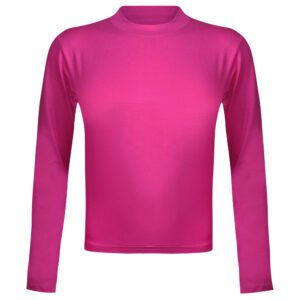 کراپ‌ تی‌شرت آستین بلند زنانه مدل پشت بندی کد 5228-609P رنگ سرخابی