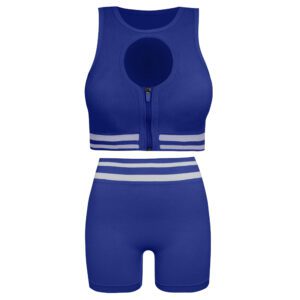 ست نیم تنه و شلوارک ورزشی زنانه ماییلدا مدل زیپ دار پشت چین دار کد 5243-8319 رنگ آبی