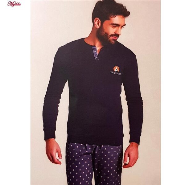 ست تی شرت آستین بلند و شلوار مردانه لین مدل نخ پنبه کد 5197-499 رنگ سرمه ای