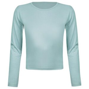 کراپ تی شرت آستین بلند زنانه مدل پشت بندی کد 5224-612P رنگ آبی روشن