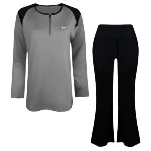 ست سویشرت و شلوار ورزشی زنانه مدل یقه زیپدار کد 5216-685p رنگ طوسی