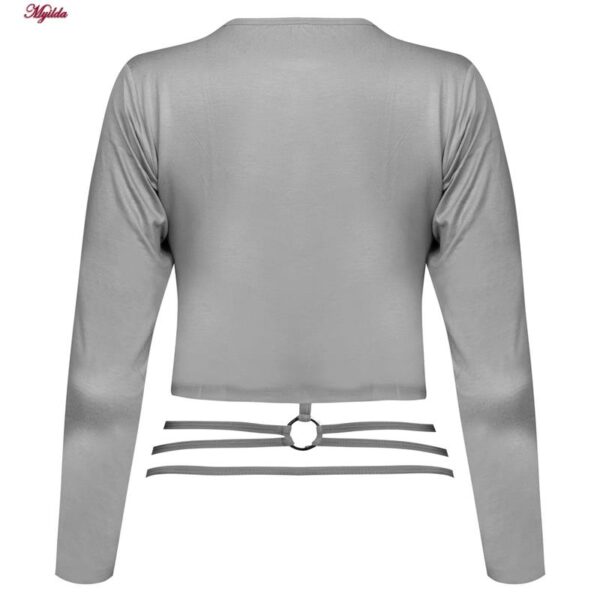 کراپ تی شرت آستین بلند زنانه مدل پشت بندی کد 5224-612P رنگ طوسی