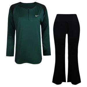 ست سویشرت و شلوار ورزشی زنانه مدل یقه زیپدار کد 5216-685p رنگ سبز کله غازی
