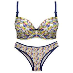 ست شورت و سوتین زنانه لنا ژنکن مدل پوش آپ فنردار کاپ اسفنجی بند متحرک کد 4689-13 رنگ سرمه ای