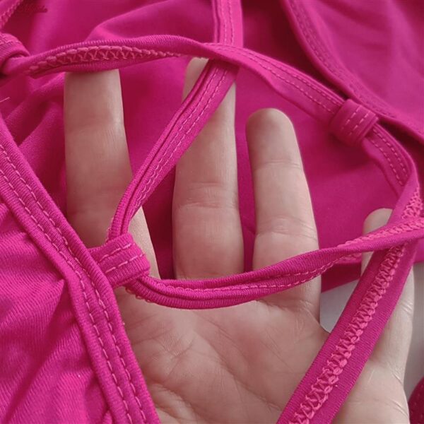 کراپ‌ تی‌شرت آستین بلند زنانه مدل پشت بندی کد 5228-609P رنگ سرخابی