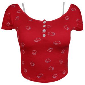 کراپ‌ تی‌شرت آستین کوتاه زنانه ماییلدا مدل کیتی کد 5262-5039 رنگ قرمز