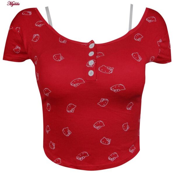 کراپ‌ تی‌شرت آستین کوتاه زنانه ماییلدا مدل کیتی کد 5262-5039 رنگ قرمز