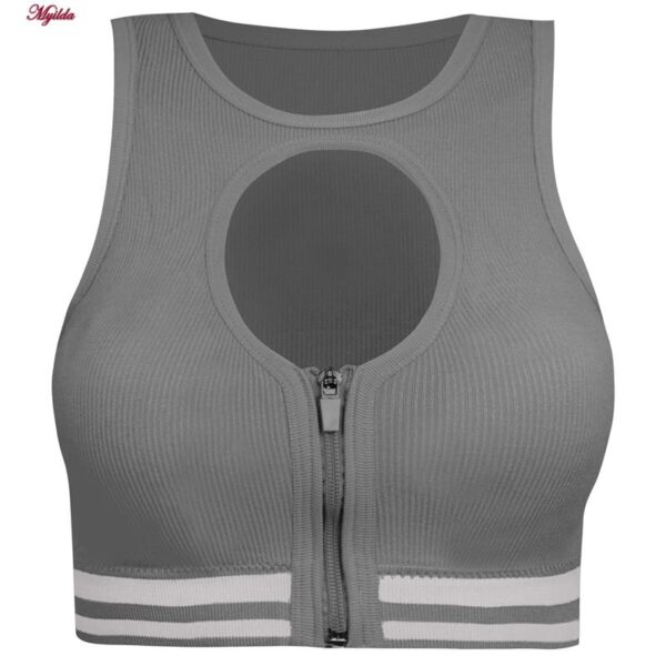 ست نیم تنه و شلوارک ورزشی زنانه ماییلدا مدل زیپ دار پشت چین دار کد 5243-8319 رنگ طوسی