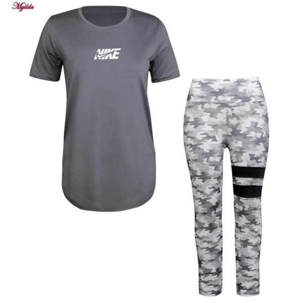 ست تی شرت و شلوار ورزشی زنانه مدل 5231-734p رنگ خاکستری به همراه هدبند