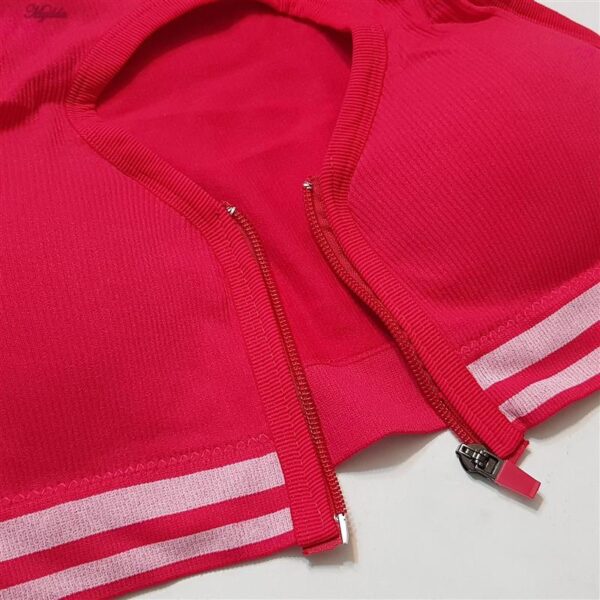 ست نیم تنه و شلوارک ورزشی زنانه ماییلدا مدل زیپ دار پشت چین دار کد 5243-8319 رنگ سرخابی