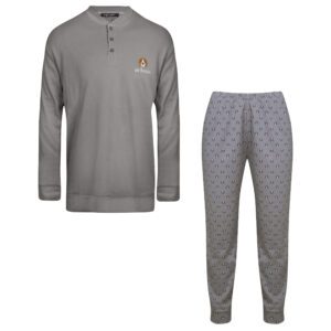 ست تی شرت آستین بلند و شلوار مردانه لین مدل نخ پنبه کد 5197-499 رنگ طوسی