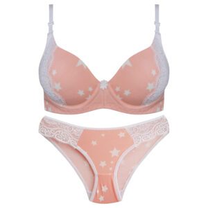 ست شورت و سوتین زنانه پانیذ مدل پوش آپ فنردار کاپ اسفنجی بند متحرک کد 4689-10 رنگ گلبهی