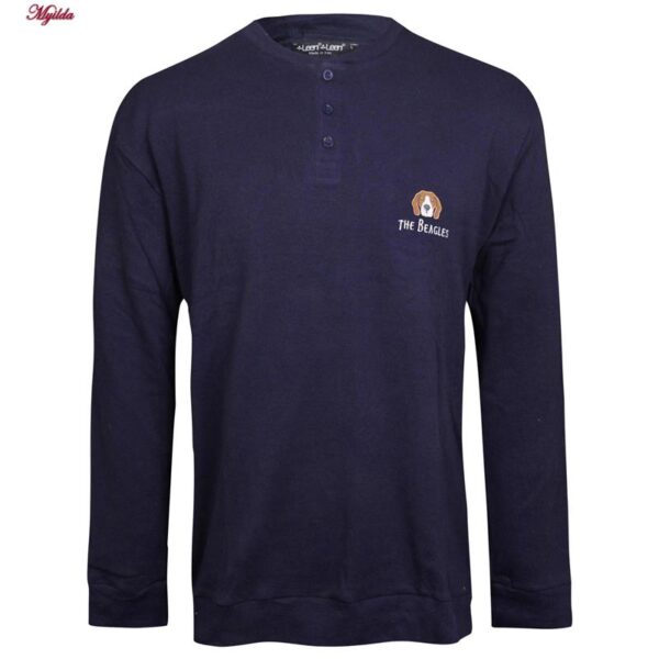 ست تی شرت آستین بلند و شلوار مردانه لین مدل نخ پنبه کد 5197-499 رنگ سرمه ای