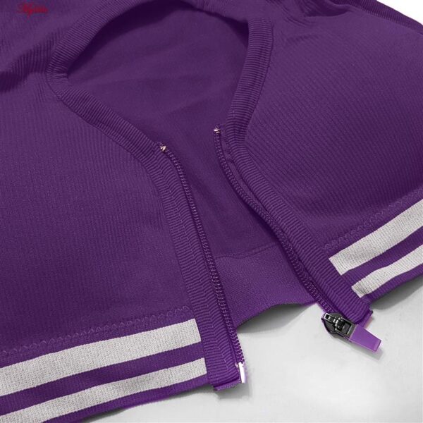 ست نیم تنه و شلوارک ورزشی زنانه ماییلدا مدل زیپ دار پشت چین دار کد 5243-8319 رنگ بنفش