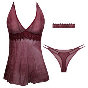 لباس خواب زنانه مدل 5244-2097 رنگ زرشکی