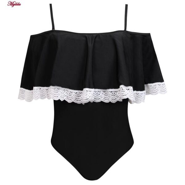 مایو زنانه شین مدل یقه دلبری گیپوری کد 5290-2011 رنگ مشکی