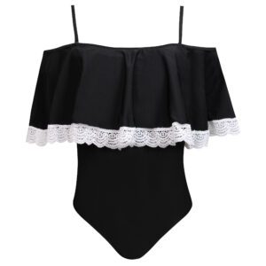 مایو زنانه شین مدل یقه دلبری گیپوری کد 5290-2011 رنگ مشکی