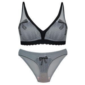 ست شورت و سوتین زنانه ماییلدا مدل پاپیون بدون فنر کاپ اسفنجی کد 5300-A881 رنگ طوسی