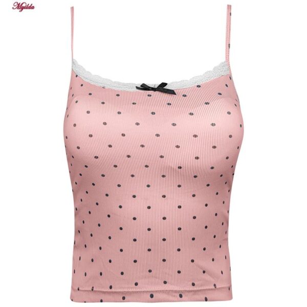 کراپ‌تاپ زنانه ماییلدا مدل پددار خال خالی کد 5301-6853 رنگ صورتی