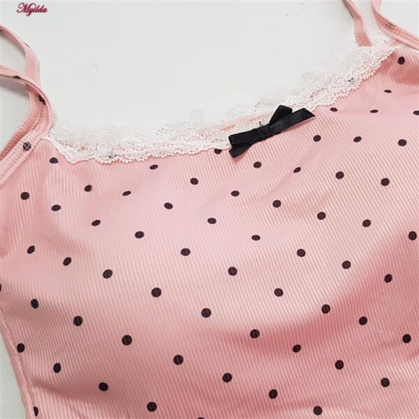 کراپ‌تاپ زنانه ماییلدا مدل پددار خال خالی کد 5301-6853 رنگ صورتی