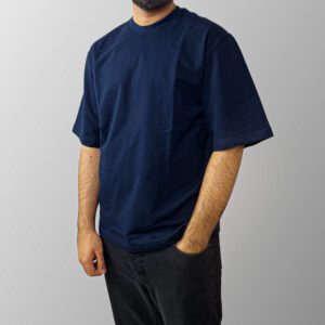 تی شرت اورسایز آستین کوتاه مردانه مدل باکسی رنگ سرمه ای