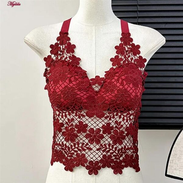 تاپ زنانه ماییلدا مدل گل گلی گیپوری کد 5474-1837