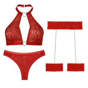 ست شورت و سوتین زنانه مدل گیپوری قلبی کد 5499-2028 به همراه نگهدارنده جوراب