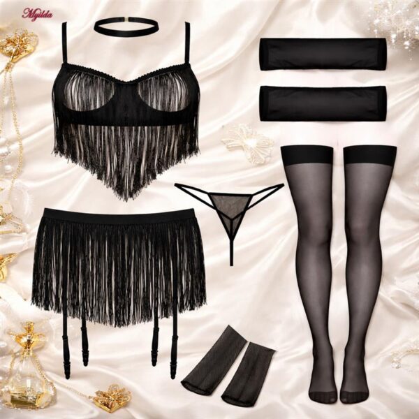 لباس خواب زنانه ماییلدا مدل ریش ریش کد 5624-4225 به همراه جوراب و دستکش