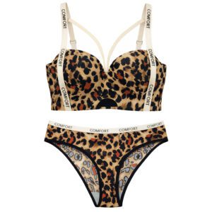 ست شورت و سوتین زنانه ماییلدا مدل لیزری هارنس دار بدون فنر نیم جک پلنگی کد 5669