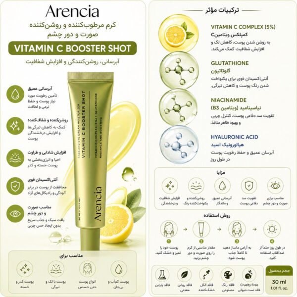 کرم روشن‌کننده صورت آرنچیا مدل Vitamin C Booster Shot مناسب برای انواع پوست حجم 30 میلی‌لیتر - تصویر 4