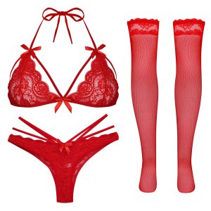 ست شورت و سوتین زنانه ماییلدا مدل 406-3684 رنگ قرمز به همراه جوراب
