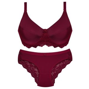 ست شورت و سوتین زنانه پانیذ مدل فنردار کد 9012 رنگ زرشکی