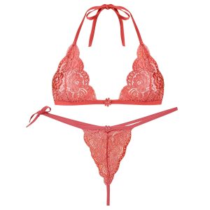 ست شورت و سوتین زنانه پانیذ مدل بندی گیپوری کد 9043 رنگ گلبهی