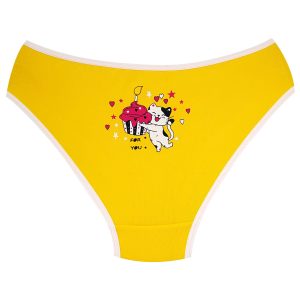 شورت زنانه کوزا مدل پنبه ای گربه و کیک کد 4294-4 رنگ زرد