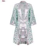 روبدوشامبر زنانه ماییلدا مدل گیپوری گلدار کد 4314 رنگ سبزآبی