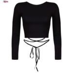 کراپ‌تاپ آستین بلند زنانه ماییلدا مدل بندی کد 4424-438 رنگ مشکی