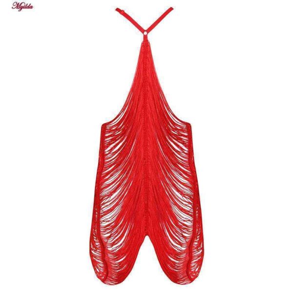 لباس خواب زنانه ماییلدا مدل ریش ریشی کد 4438-9726 رنگ قرمز