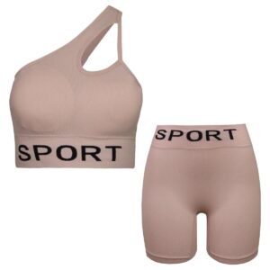 ست نیم تنه و شلوارک ورزشی زنانه ماییلدا مدل 4465 رنگ کرم