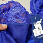 سوتین زنانه پانیذ مدل فنردار گیپوری کد 44400 رنگ آبی کاربنی