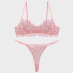 ست شورت و سوتین زنانه جینا مدل فنردار گیپوری کد 4331-1006 رنگ گلبهی