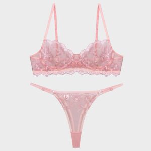 ست شورت و سوتین زنانه جینا مدل فنردار گیپوری کد 4331-1006 رنگ گلبهی