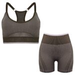 ست نیم تنه و شلوارک ورزشی زنانه ماییلدا مدل بدون فنر پددار کد 4486 رنگ قهوه ای