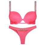 ست شورت و سوتین زنانه ماییلدا مدل پوش آپ فنردار نگینی کد 4640 رنگ صورتی