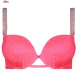 ست شورت و سوتین زنانه ماییلدا مدل پوش آپ فنردار نگینی کد 4640 رنگ صورتی